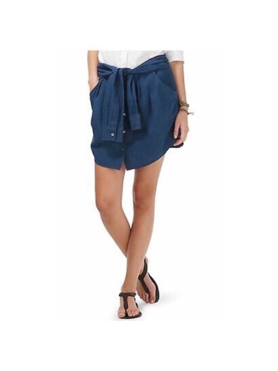 Theory Dresses & Skirts - Theory Neini Chambray Mini Skirt Sz 6 Linen Blend Skirt with Mock Sleeve Belt